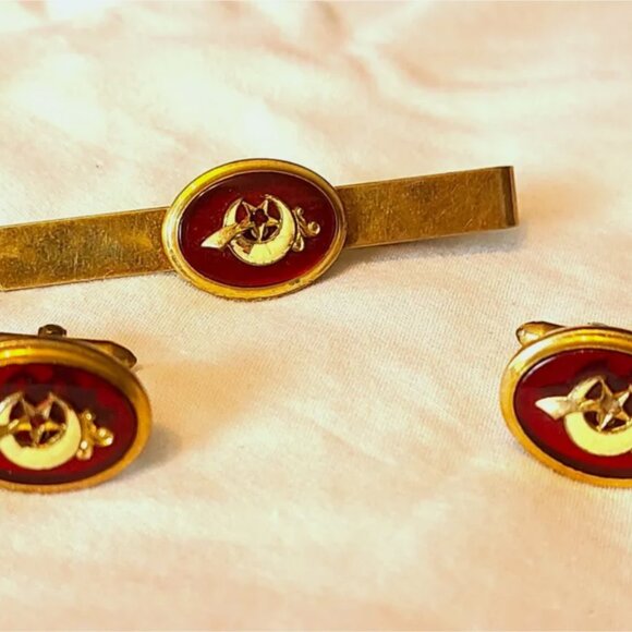 Van Guard 1/20 12 Kt Gold Filled Masonic Cufflinks Tie Tack Clasp Freemason - Picture 2 of 6